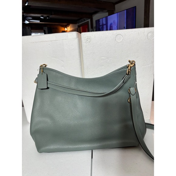 Coach Willow Shoulder Bag Pebbled Leather Green Gold Tone Hardware NEW - Picture 4 of 7